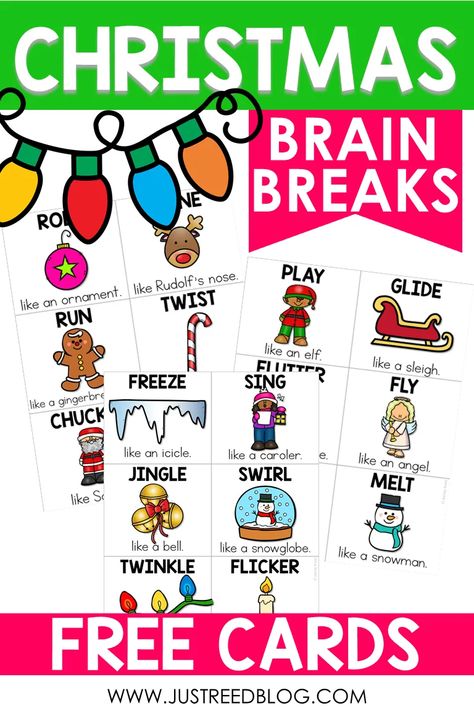 Looking for preschool or Kindergarten Christmas activities? Preschoolers and Kindergarten kids need gross motor activities and brain breaks regularly. These Christmas movement cards provide the perfect Christmas brain breaks for your December learning activities. Print out the Christmas action cards and have students play charades or take a quick break to get their wiggles out! These Christmas printables make a great Christmas worksheet alternative for active learning. #christmasprintables #pres Christmas Brain Breaks, Kindergarten Christmas Activities, Preschool Christmas Activities, Circle Time Activities, Christmas Worksheets, Christmas Kindergarten, Gross Motor Activities, Winter Preschool, The Wiggles