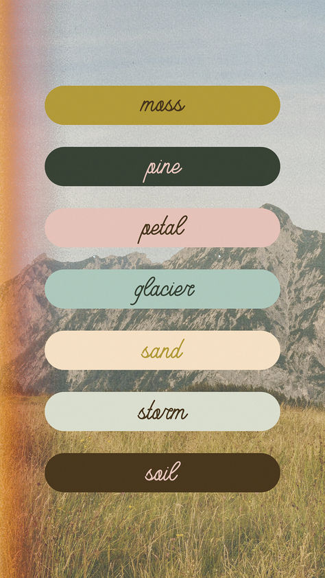 custom color palette | earthy color palette | color palette inspo | earthy colors | logo color palette | branding color palette Muted Color Scheme, Faded Color Palette, Pastel Earthy Color Palette, Adventure Colour Palette, Mountain Colour Palette, Granola Girl Color Palette, Coastal Cowgirl Color Palette, Eco Color Palette, Nostalgic Color Palette