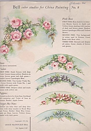 FLOWER+DESIGNS~GRACE+BELL~VINTAGE~1954~OOP+(Porcelain+&+China+Painting+STUDY+~+STUDIES)+at+Joe's+Paper+Shack Shabby Chic Art, Porcelain Roses, Decoupage Vintage, Forget Me Nots, 수채화 그림, Middle Name, China Painting, Porcelain Art, China Art