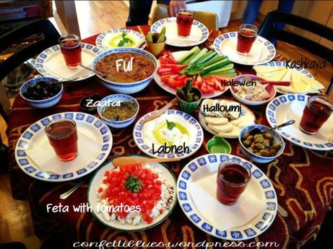 lebanese breakfast Lebanese Food Table, Lebanese Feast Table, Lebanese Brunch, Lebanese Breakfast Table, Arab Recipes Lebanon, Lebanese Breakfast, Lebanon Food, Mediterranean Breakfast, Lebanese Desserts