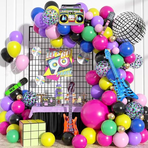 Amazon.com: 80s 90s Theme Birthday Party Decorations for Adult, Retro Neon Balloon Arch Garland Kit with Disco Ball Boombox Guitar Microphone Foil Balloons for Back to 80s 90s Hip Hop Freaknik Party Supplies : Toys & Games 90 Theme Birthday Party Ideas Decoration, 80’s Party Decorations, Green Microphone, 80s Theme Party Decorations, Pink Microphone, Summer Birthday Party Decorations, 90s Theme Party Decorations, 80s Party Decorations, Birthday Party Decorations For Adults