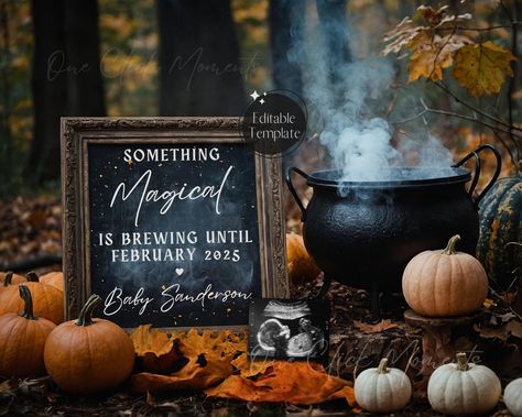 Cauldron Brewing Pregnancy Announcement, Editable Witchy Baby Announcement, Magical October Baby Reveal, Baby is Brewing, Halloween Baby Witchy Baby Announcement, Halloween Baby Reveal, Gender Reveal October, Hocus Pocus Baby Announcement, Cauldron Gender Reveal, A Baby Is Brewing Gender Reveal, Pregnancy Announcement Halloween, October Baby Announcement, October Pregnancy Announcement