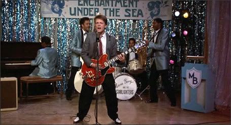 Johnny B. Goode Enchantment Under The Sea Dance, Under The Sea Dance, Enchantment Under The Sea, Back To The Future Party, 1980s Films, Johnny B, Hair Clips 90s, Dance Themes, Michael J Fox