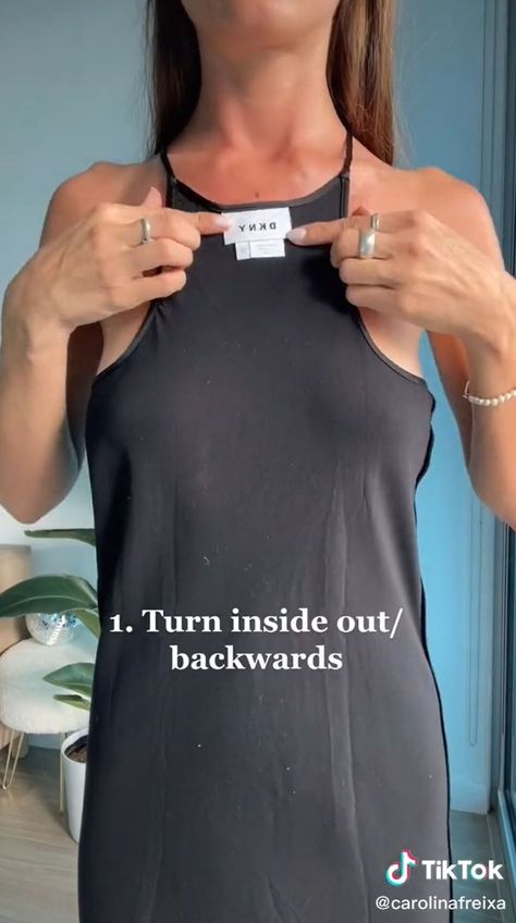 How To Cinch A Dress Waist, Tighten Dress Waist Diy, Low Cut Dress Hack, Slip Dress Hack, No Sew Dress Diy, Dress Too Big Hacks No Sew, Diy Halter, Dress Hack, Tiktok Fashion