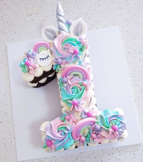 unicorn number #unicornshoes Unicorn Number Cake, Number One Cake, Unicorn Alphabet, Number 1 Cake, Pastel Rainbow Cake, Letter Cakes, Alphabet Cake, Cake Designs For Girl, Number Birthday Cakes