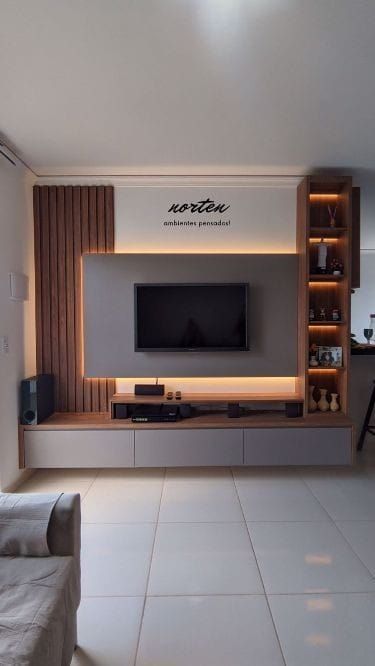 Small Room Tv Unit Design, Tv Wall Unit Bedroom, Hanging Plant Decor Ideas, Tv Cabinet Wall Design, Warm Home Aesthetic, Tv Unit Designs, Steel Bed Design, Modern Tv Unit, Ideas Salon