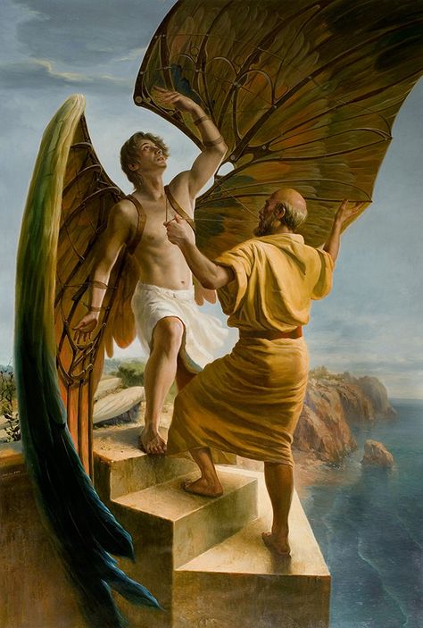 Icarus Greek Mythology, Daedalus And Icarus, Greek Paintings, Greek And Roman Mythology, Greek Mythology Art, Roman Mythology, Mythology Art, Greek Myths, Old Paintings