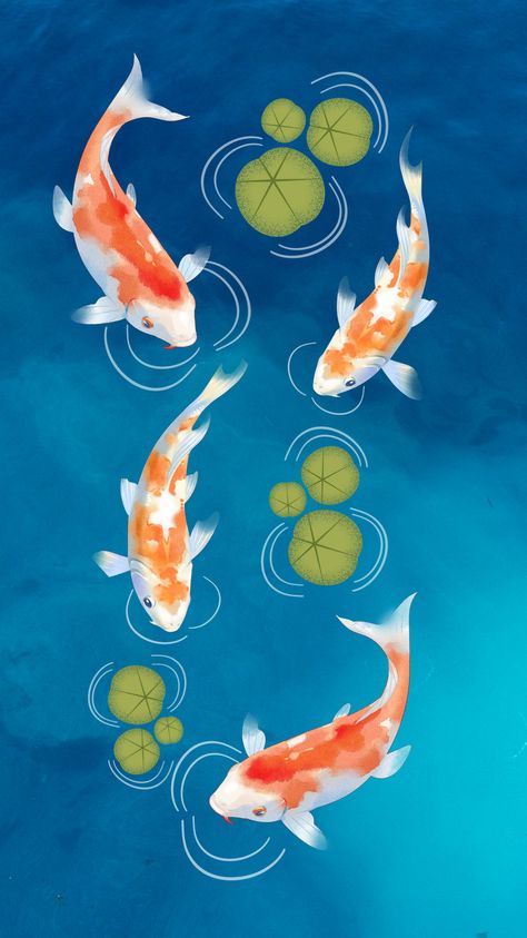 Fish Mural Art, Koi Fish In Water, Koi Fish Wallpaper, Marine Wallpaper, Goldfish Art, Fish Background, Koi Fish Drawing, Fish Tank Design, Fish Icon