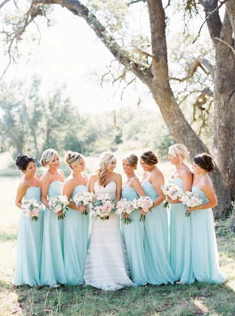 Mint Blue Bridesmaid Dresses, Cinderella Bridesmaid Dresses, Bright Blue Bridesmaid Dresses, Mint Blue Wedding, Bright Blue Wedding, Country Bridesmaid, Country Bridesmaid Dresses, Blue By Enzoani, Wedding Bridesmaids Dresses Blue