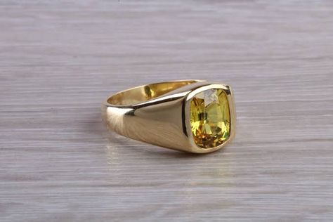 Sapphire Yellow Gold Ring, Yellow Sapphire Ring Men Gold, Yellow Sapphire Ring Men Design, Yellow Sapphire Ring Men, Gents Gold Ring, Sapphire Ring Designs, Yellow Sapphire Ring, Mens Ring Designs, Oval Sapphire Ring