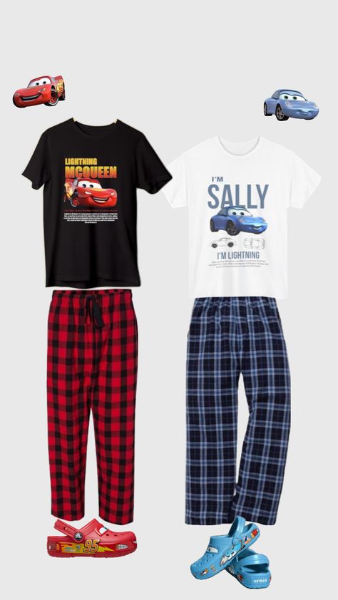 Matching pjs cats lighting McQueen sally Matching Fits Couples, Matching Clothes Couple, Mcqueen Outfit, Matching Outfits For Couples, Sleepover Outfit, Couple Outfits Matching, Pj Outfit, Outfits For Couples, Bff Matching Outfits