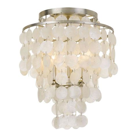 The Brielle Flush Mount Ceiling Light brings a bit of nature and iridescence into your space. The Capiz shells will flutter with the slightest breeze. Features Capiz Shells with an Antique Silver finish. UL listed. Silver Ceiling, Crystorama Lighting, Capiz Shell, Semi Flush Lighting, Mini Chandelier, Chandelier Style, Candelabra Bulbs, Semi Flush Mount, Flush Mount Lighting