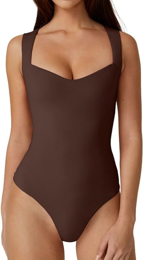 Amazon.com: QINSEN Woman's Low Cut Sweetheart Neck Body Suit Sleeveless Full Lined Bodysuit Chestnut XS : Clothing, Shoes & Jewelry Low Back Bodysuit, Solid Bodysuit With Built-in Bra And Low Back, Fitted Low-back Bodysuit With Back Closure, Black Low-back Shapewear Bodysuit, Brown Sleeveless Bodysuit, Solid Seamless T-back Bodysuit, Bodycon Bodysuit, Bodysuit Shirt, Body Shaper