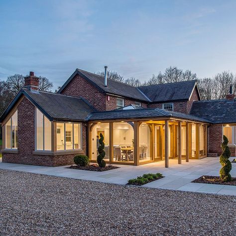 Galleries of Oak Buildings, Oak Structures & Oak Porches Oak Frame House Exterior, Oak Extension Ideas, Dream Floor Plans, Wales Houses, Dormer Extension, Roof Design Ideas, Timber Frame Extension, Oak Framed Extensions, Dormer Bungalow