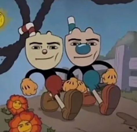 Cuphead and Mugman Cursed Cuphead Images, Cuphead Pfp Icon, Mugman Pfp, Cursed Funny Images, Cursed Ads, Cuphead Pfp, Pfps Funny, Cuphead Memes, Roblox Man Face