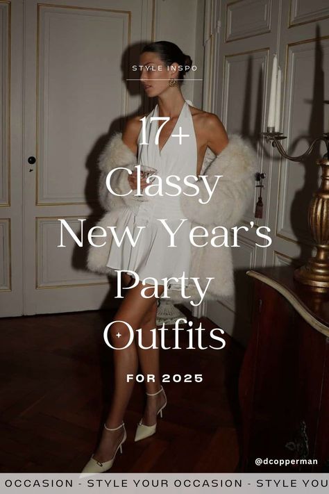 Need ideas for classy New Year’s Eve outfits? Check out 17+ stylish NYE outfit ideas for parties, winter weather, and casual celebrations! From sequin dresses to glitter pants and cozy winter looks, find your perfect New Year’s Eve or holiday party outfit. Night out outfit, New Year’s Eve parties outfits. It Girl Nye Outfit, New Years Eve Outfits Cocktail, New Years Eve Gala Outfit Ideas, Hippie New Years Eve Outfit, New Year Dress Ideas Nye Party, Fancy Nye Outfit, Ny Party Outfit, Elegant Nye Outfit, Roaring 20s Inspired Outfit