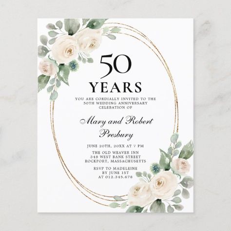 Budget 50th Anniversary Party White Floral Invite Anniversary Invite, 50 Wedding Anniversary, 50th Wedding Anniversary Decorations, 50th Wedding Anniversary Ideas, Wedding Anniversary Party Invitations, 50th Anniversary Invitations, 50th Wedding Anniversary Invitations, Anniversary Party Invitations, 50 Anniversary