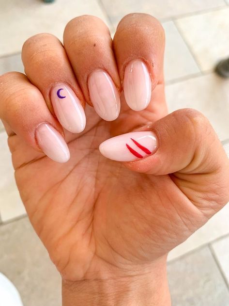 Inuyasha Inspired Nails, Anime Inspired Nails Simple, Sesshomaru Nails, Subtle Anime Nails, Inuyasha Nail Art, Inuyasha Nails, Anime Nails Simple, Simple Anime Nails, Anime Themed Nails