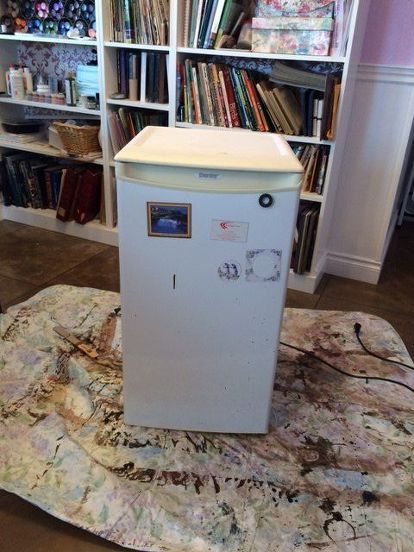 how to hide an ugly or used to be ugly fridge in plain site, appliances, how to Ugly Fridge, Hidden Fridge, Mini Fridge Cabinet, Old Fridge, Fridge Makeover, Upcycle Storage, White Fridges, Small Fridge, Bead Board Walls