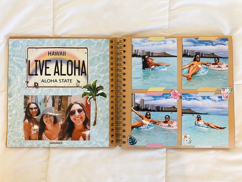 Hawaii Scrapbook Ideas, Vacation Scrapbook Ideas, Preppy Scrapbook, Scrapbook Hawaii, Summer Scrapbook Ideas, Cute Scrapbook Ideas, Hawaii Scrapbook, Senior Year Scrapbook, School Memories Scrapbook