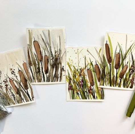 Watercolor Cattails, Cattail Painting, Watercolour Journal, Game Diy, Monopoly Game, Watercolor Journal, Nursery Paintings, Cat Tail, Watercolor Cat