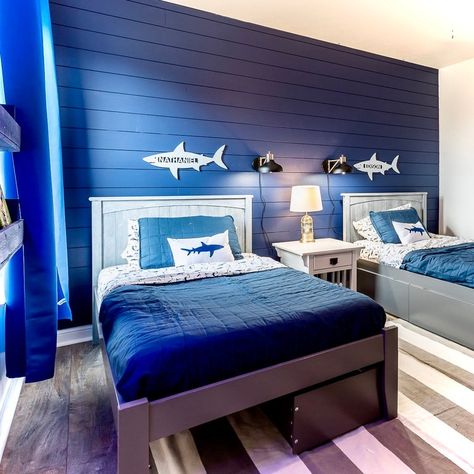 Ocean Theme Teenage Room, Kids Shark Bedroom, Shark Toddler Room, Shark Bedroom Boys, Boys Ocean Themed Bedroom, Ocean Themed Boys Room, Baby Shark Bedroom, Boys Shark Bedroom, Boys Ocean Bedroom