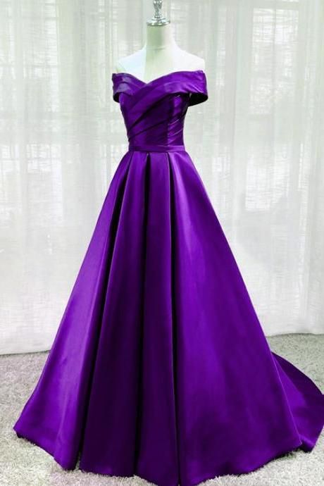 Off Shoulder Purple Prom Dress, Purple Silk Ball Gown, Prom Dresses Purple And Blue, Lavender Velvet Prom Dress, Purple Off The Shoulder Prom Dress, Satin Dresses Purple, Purple Satin Gown, Royal Purple Prom Dress Long, Dark Purple Dresses Prom