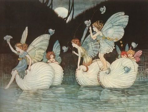 Fairy Island, Ida Rentoul Outhwaite, Fairy Illustration, Elves And Fairies, Fairy Artwork, Vintage Fairies, Flower Fairies, Fairytale Art, Illustration Vintage