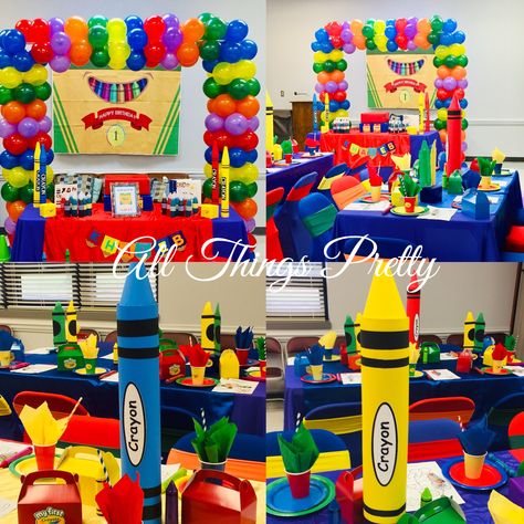 Crayola Birthday Party Ideas, Crayola Graduation Theme, Crayola Birthday Party Decorations, Crayola Party, Crayola Birthday Party, Crayon Birthday Parties, Crayon Party, Kindergarten Graduation Party, Alphabet Birthday