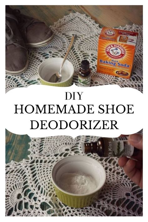 This simple to make diy shoe deodorizer only uses two ingredients, works awesome, and takes virtually no time to make. Baking soda is an awesome odor absorber, as you might know from using it in your fridge or somewhere else smelly.  The baking soda is what does all the hard work in this homemade shoe deodorizer.  It will pull whatever nasty odors might be hiding inside of your shoes. Diy Shoe Deodorizer Spray, Baking Soda Deodorizer, Diy Shoe Freshener, Shoe Deodorizer Diy Essential Oils, Diy Shoe Deodorizer Bags, Shoe Freshener Diy, Getting Smell Out Of Shoes, Sneaker Deodorizer Diy, Shoe Smell Remover Diy