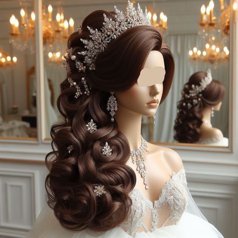 Royal Hairstyles Princesses, Antique Hairstyles, Vtuber Accessories, Royalty Hairstyles, Regal Hairstyles, Arabic Hairstyles, Royal Hairstyles, Intricate Hairstyles, Wedding Tiara Hairstyles