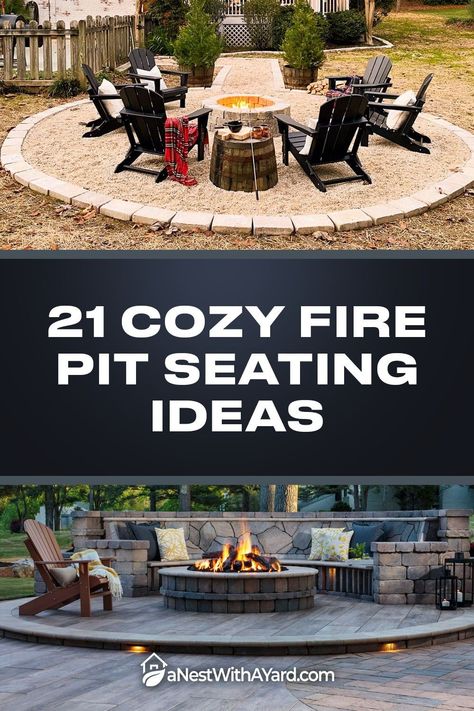 Fall in love with fireside chats! Unearth 21 seating ideas that will make you adore your fire pit more. Wood Burning Fire Pit Ideas Backyard, Backyard Fire Pit Areas, Fire Pit Side Table Ideas, Outdoor Fireplace Seating Ideas, Outdoor Firepits Diy Seating, Fire Pit Pool Combo, Inground Fire Pit With Seating, Fire Pit Chairs Seating Areas, Backyard Seating Area With Fire Pit