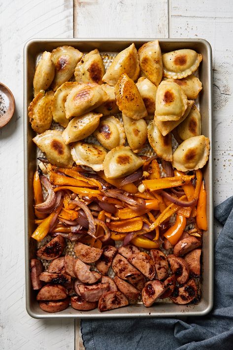 Kielbasa Pierogi Sheet Pan, Polish Sausage Sheet Pan Recipes, Sheet Pan Perogies And Kielbasa, Easy Fall Sheet Pan Dinner, Perogies And Sausage Sheet Pan, Sheet Pan Pierogies And Kielbasa, Pierogies And Kielbasa Sheet Pan, Tasty Kitchen Recipes, Fall Sheet Pan Recipes