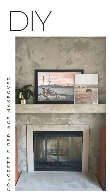 Skim Coat Fireplace, Feather Finish Fireplace, Bonding Primer, Stone Granite, Concrete Fireplace, Granite Tile, Diy Fireplace, Diy Makeover, Fireplace Makeover