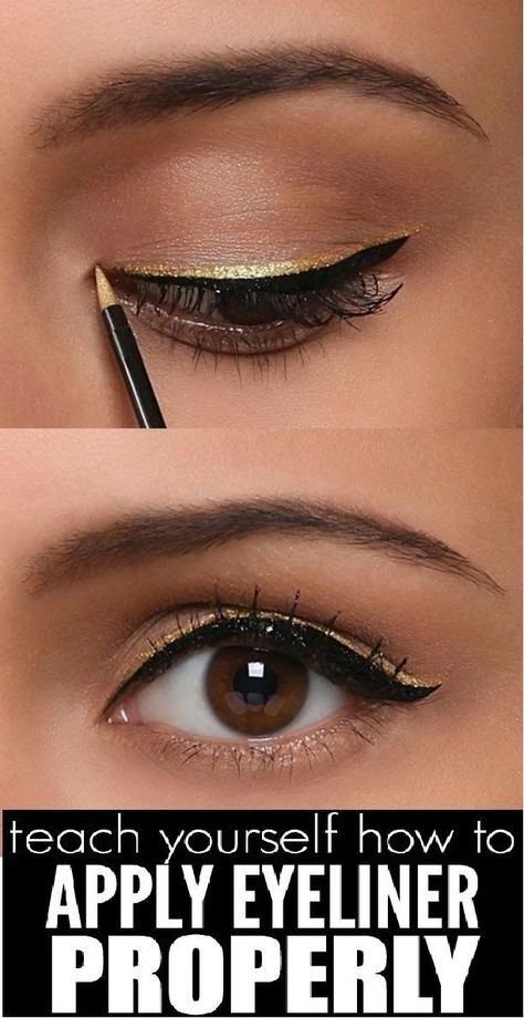 Teach yourself how to apply eyeliner properly | Makeup tips & Tricks Lid Eyeliner, Winged Eyeliner Tricks, Elf Eyeliner, Eyeliner Wing, Black Eyeliner Makeup, Silver Eyeliner, How To Do Eyeliner, Eyeliner Hacks, Eyeliner For Beginners