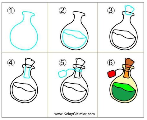 How to draw Potion Bottles? How To Draw A Pill Bottle, How To Draw A Potion Bottle, Magic Potion Bottles Drawing, Potions Drawing, Bottle Drawing, Preschool Coloring Pages, Potion Bottles, Artwork Ideas, Drawing Guide