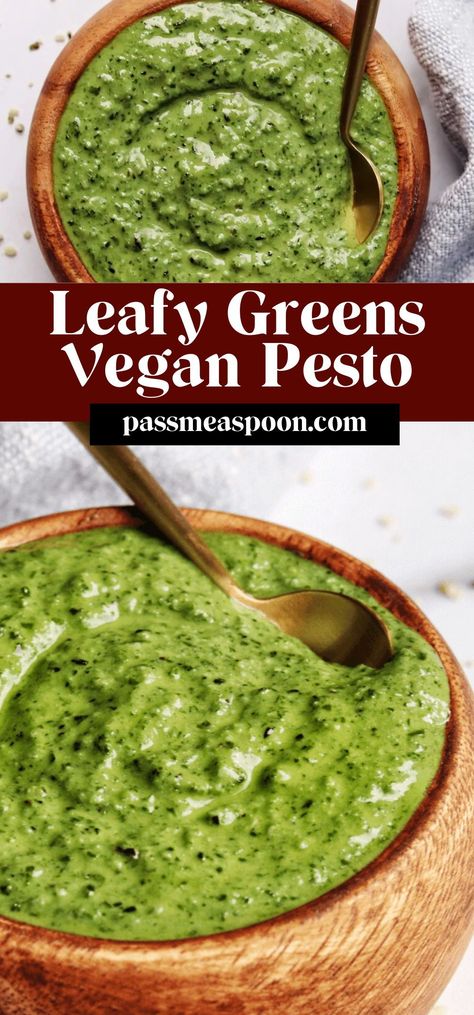 A delicious pesto made with any of your favorite greens that is smooth and flavorful.  Not only is it vegan, but it is nut free too! Spinach Pesto Vegan, Banza Chickpea Pasta, Vegan Pesto Recipe, Nut Free Pesto, Cauliflower Alfredo, Green Pesto, Chickpea Pasta, Vegan Pesto, Basil Chicken