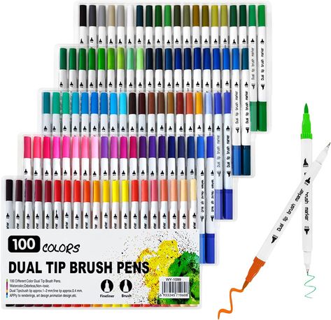 100 Colors Dual Brush Marker Pens, PIOGHAX Double Soft Brush 0.4mm Fine Tipped Watercolor Dual Tip Marker Pens for Kids Adult Artist Coloring Calligraphy Journal Doodling Writing : Amazon.ca: Home Calligraphy Journal, Journal Doodling, Brush Markers, Journal Doodles, Scrap Paper, Marker Pen, Paint Pens, Painting Supplies, Brush Pen