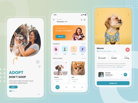 Pet Adoption App by Noman Al Sayed Pet App Design, App Design Trends, Profile App, Learn Ux Design, Logo Design Women, Saving App, App Design Layout, Ui Design Trends, Ux Mobile