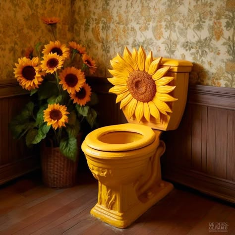 Toilet In Bathroom, Sunflower Chair, Bedroom Decor Pictures, Sunflower Bathroom, Sunflower Room, Monique Lula, Accessories Living Room, Sunflower House, Sunflower Home Decor