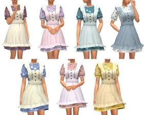 Sims 4 Cottagecore Cc, Sims 4 Cottagecore, Cottage Dresses, Cottage Core Dresses, Sims 4 Cc Makeup, Cottagecore Outfits, Sims 4 Mm, Maid Outfit, Aprons Vintage