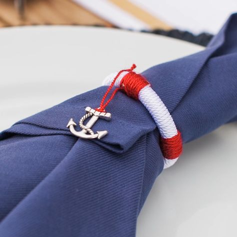 Cruise Theme Parties, Nautical Napkin Rings, Rings Video, Diy Nautical, Military Party, Nautical Birthday Party, Napkin Rings Diy, Fancy Table, Nautical Diy