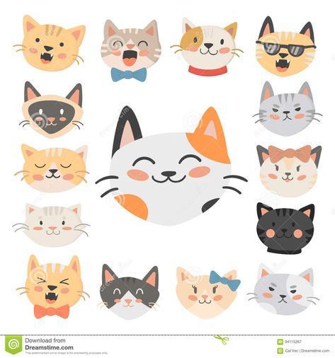 Cats heads - vector illustration. See more on Dreamstime! Cute Cat Memes, Cute Cat Illustration, Cat Images, Cute Cat Drawing, Animal Funny, Illustration Cute, Cat Vector, Cute Animal Drawings Kawaii, Cute Cat Gif