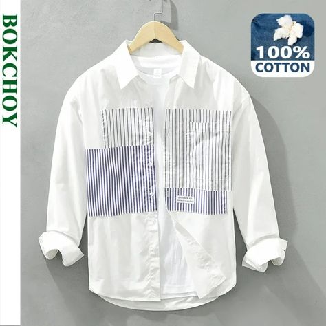 Smarter Shopping, Better Living!  Aliexpress.com Patchwork Shirt Men, Boys Shirts Style, Korean Shirts, High Fashion Men, Cool Shirt Designs, Patchwork Clothes, Patchwork Shirt, Men Fashion Casual Shirts, Cargo Shirts