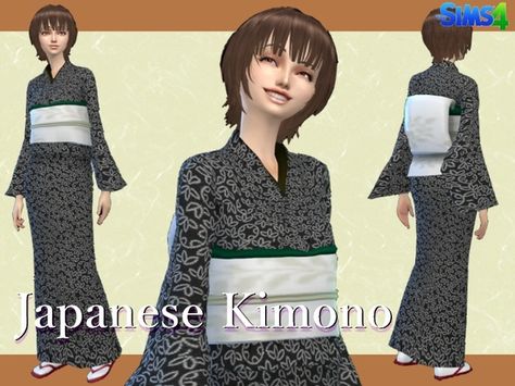 arikasa's Japanese Kimono Short Basket, Female Uniform, Japanese Yukata, Kimono Japanese, Kimono Blouse, Sims Ideas, Yukata Kimono, Female Dress, Maid Outfit