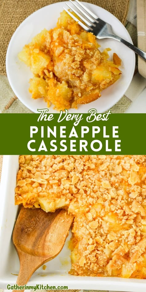 A delicious blend of tangy pineapple and sharp cheddar cheese, topped with a crunchy Ritz cracker crust. Perfect for gatherings! Ritz Cracker Pineapple Casserole, Pineapple Ritz Cracker Casserole Cheese, Pineapple Cheddar Cheese Ritz Crackers, Pineapple Ritz Cracker Casserole, Southern Pineapple Casserole, Pineapple And Cheese Casserole, Pineapple Casserole With Ritz Crackers, Rice Casserole Recipes Easy, Pineapple Side Dish