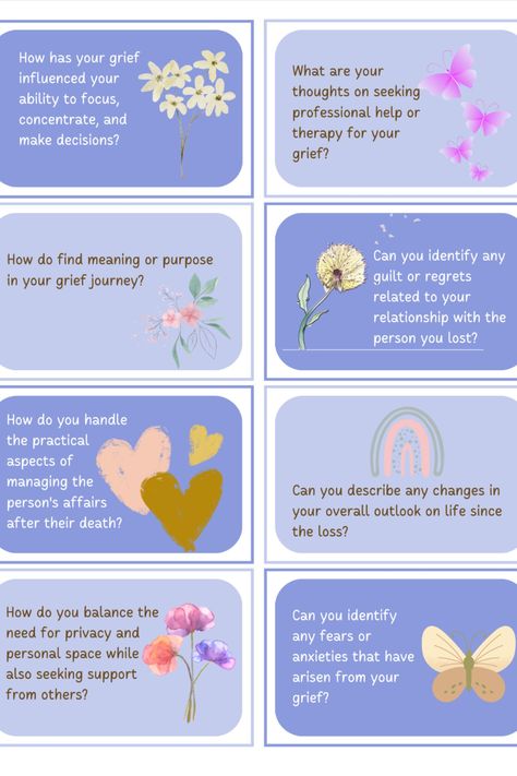 Grief and Loss Counseling Questions Cards | Therapist Counselor Tools Printables Worksheet | Mental Health Therapist Questions, Counseling Questions, Therapy Skills, Counselling Tools, Therapy Questions, Coping With Loss, Counseling Kids, Mental Health Counselor, Counseling Activities