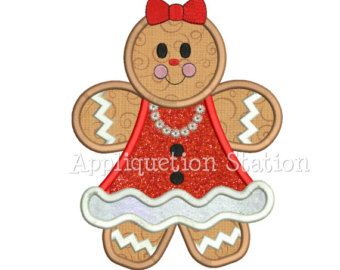 Gingerbread Girl Applique Machine Embroidery Design Christmas Holiday Winter INSTANT DOWNLOAD Gingerbread Machine Embroidery Designs, Stocking Ideas, Gingerbread Crafts, Gingerbread Christmas Decor, Winter Cookie, Girls Applique, Gingerbread Girl, Applique Quilting, Gingerbread Christmas