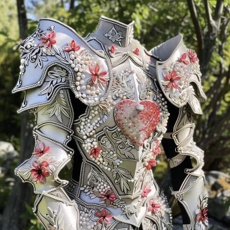 Realistic Female Armor, Rose Knight Armor, Cute Armor Design, Armor Ideas Design, Porcelain Armor, Feminine Armor, Wedding Armor, Queen Armor, Impressive Costumes