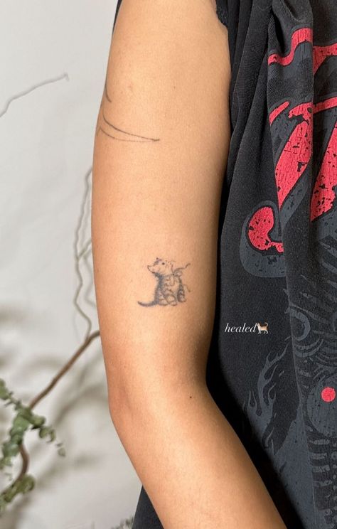 Cat Tattoo Tortoiseshell, Tiny Kitten Tattoo, Lower Tricep Tattoo, Tattoos For Your Pets, Cat Single Line Tattoo, Clairo Inspired Tattoos, Dainty Black Cat Tattoo, Cat Tattoos Aesthetic, Colorful Dainty Tattoos